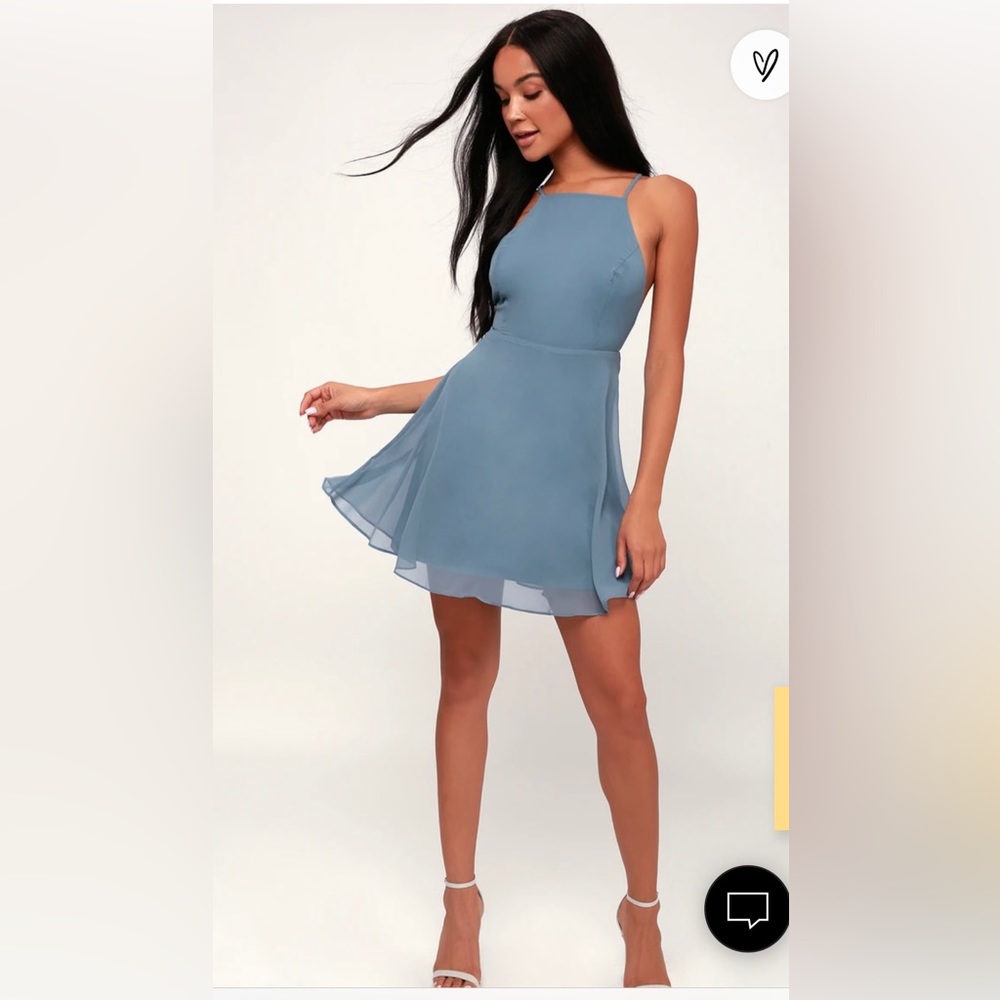 Letter of Love Slate Blue Backless Skater Dress